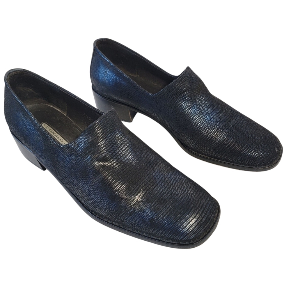 Donald J Pliner Black Textured Metallic Loafer Women's Sz 7.5M Leather Old Money